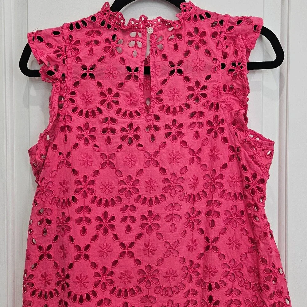 J.Crew Pink Eyelet Mockneck Top with Flutter Sleeves Size S - Picture 3 of 9